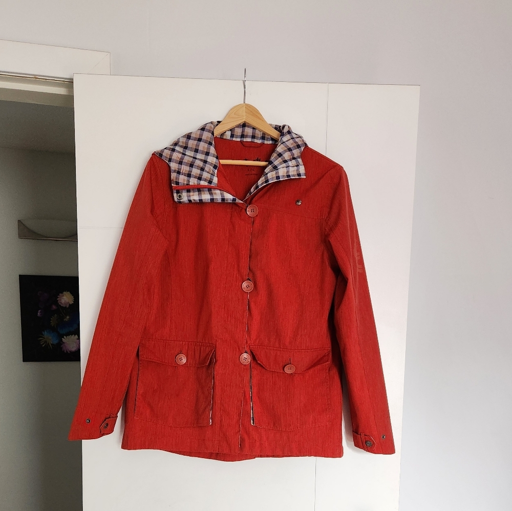 Women's Burnt Orange Rain Jacket with Plaid Lining
